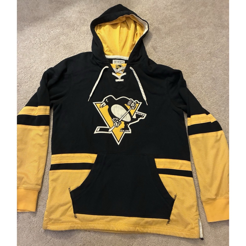 Pittsburgh Penguins NHL CCM Hockey Lace-Up Hoodie Sweatshirt Black Men's M